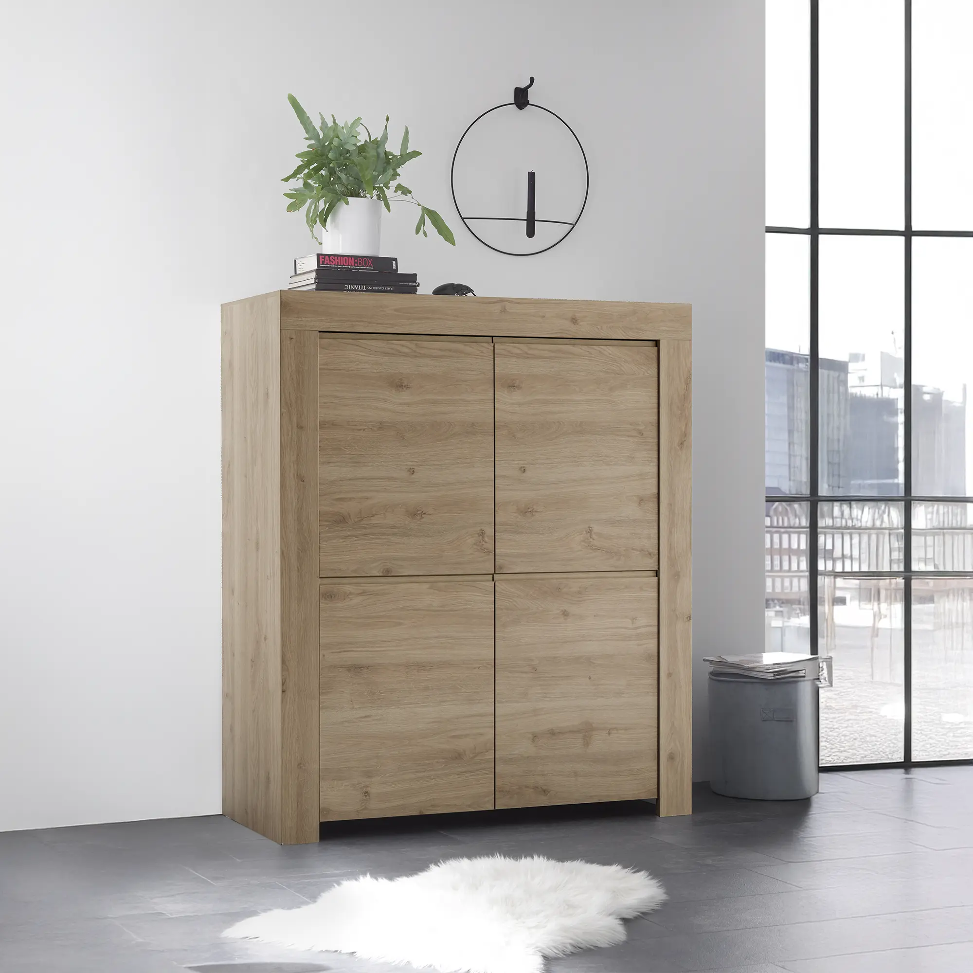 Mobile contenitore moderno con 4 ante chiuse e 3 ripiani interni in colore cadiz, mobile contenitore elegante per soggiorno