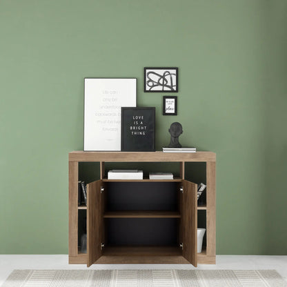 Colonna contenitore in colore mercure ante a battente chiuse con un ripiano interni, design salvaspazio con scaffali laterali decorativi, arredo soggiorno elegante