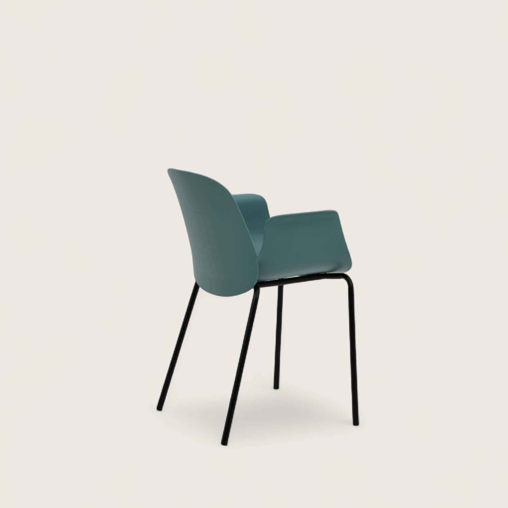 Sedia Flora in polipropilene con gambe in metallo nero, design moderno e forma armoniosa con seduta, schienale e braccioli integrati, ideale per uso  interno.