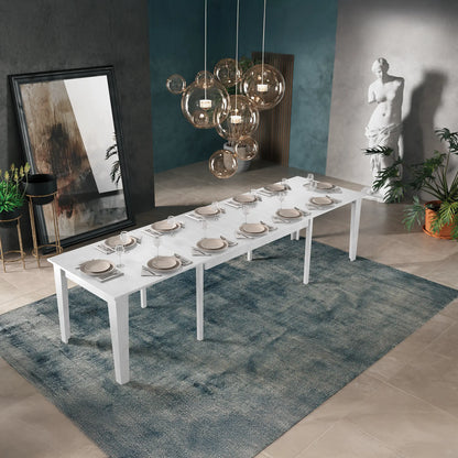 Tavolo allungabile bianco moderno 130 cm estensibile fino a 290 cm per soggiorno o sala da pranzo, 12 posti a sedere